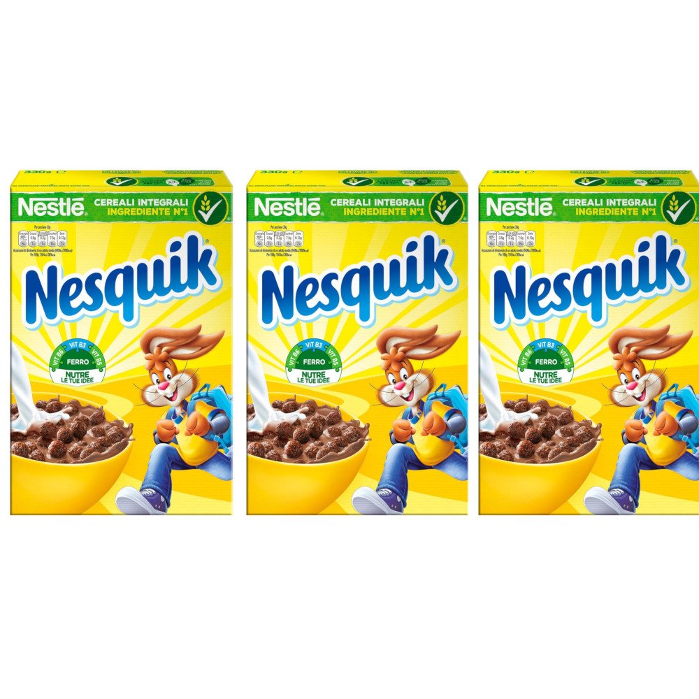 Multipack da 3 Confezioni di Nesquik Cereali Classico Palline di Cereali Al Gusto Cioccolato Ogni Confezione Contiene 330 Grammi