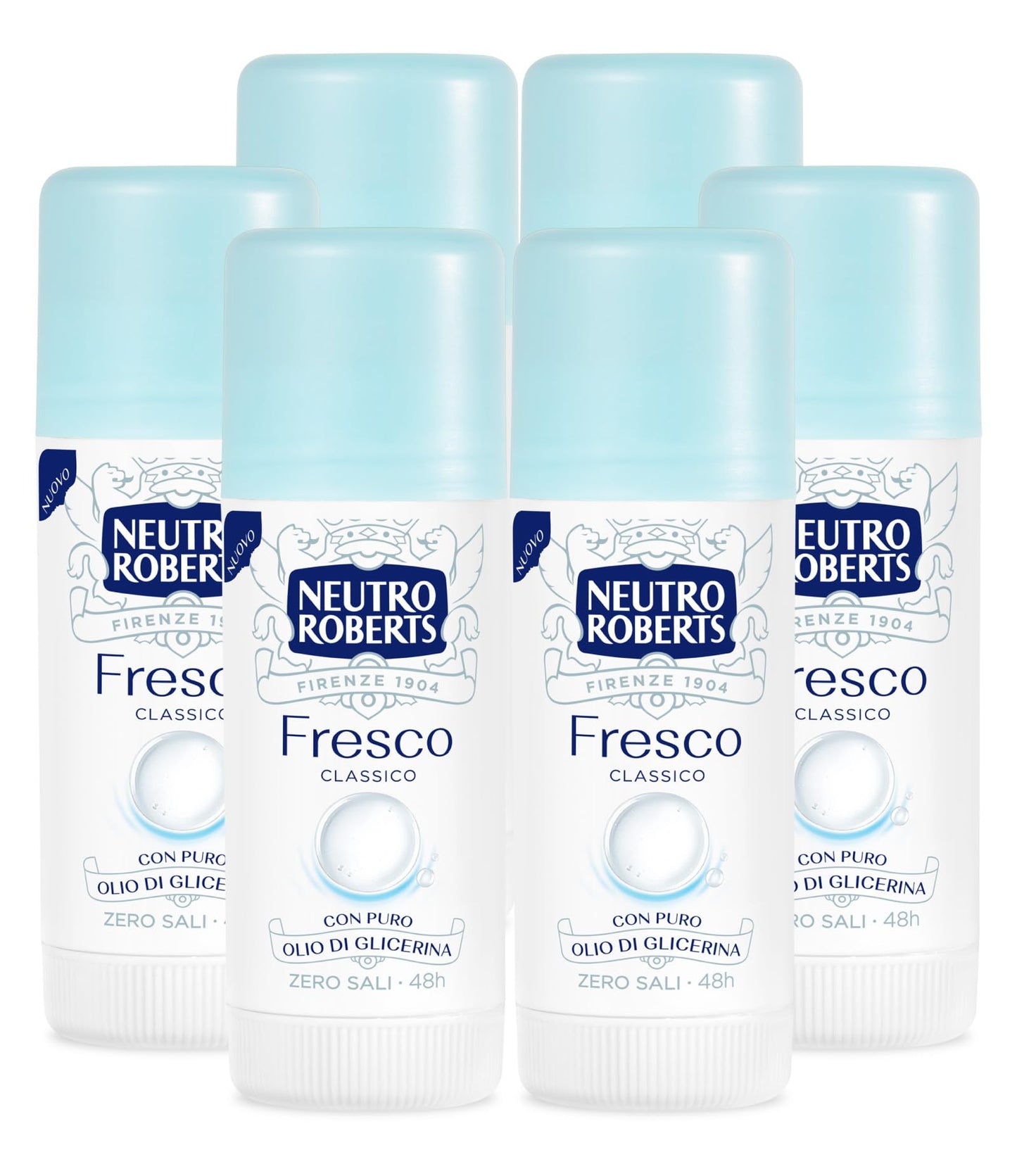 6x Neutro Roberts Deodorante Stick Fresco Blu Efficace 48h Senza Sali di Aluminio - 6 Flaconi da 40ml ognuno