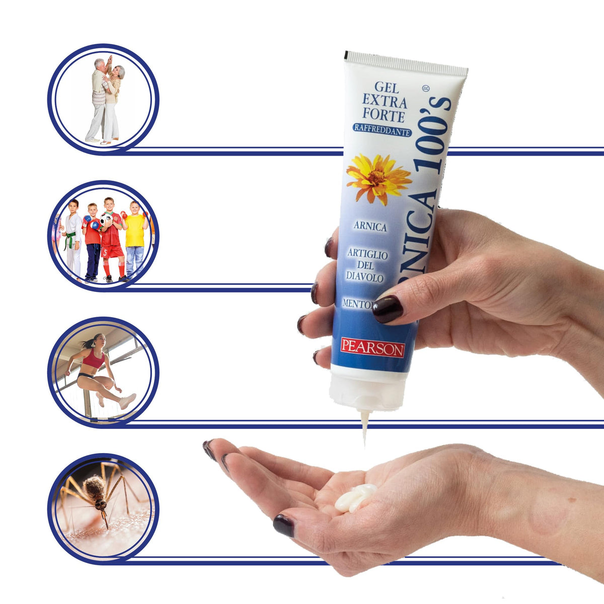 ARNICA 100'S - Gel Extraforte Raffreddante Pearson. Crema Arnica Gel Forte con Artiglio del Diavolo e Mentolo. Pomata Defaticante e Rilassante [150ML]