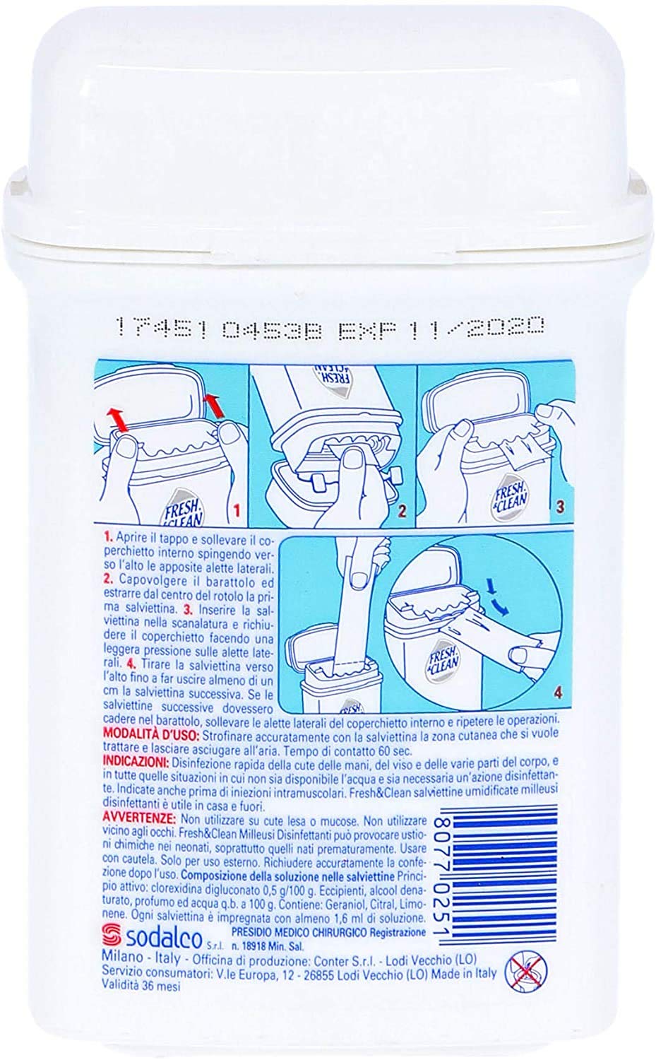 7 Fresh e clean salviettine disinfettanti