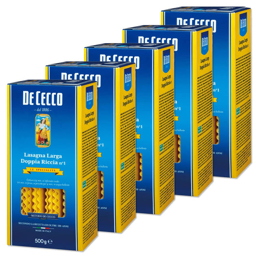 5x Cecco Lasagna Lunga Doppia Riccia No. 1 Pasta Italiana 500g
