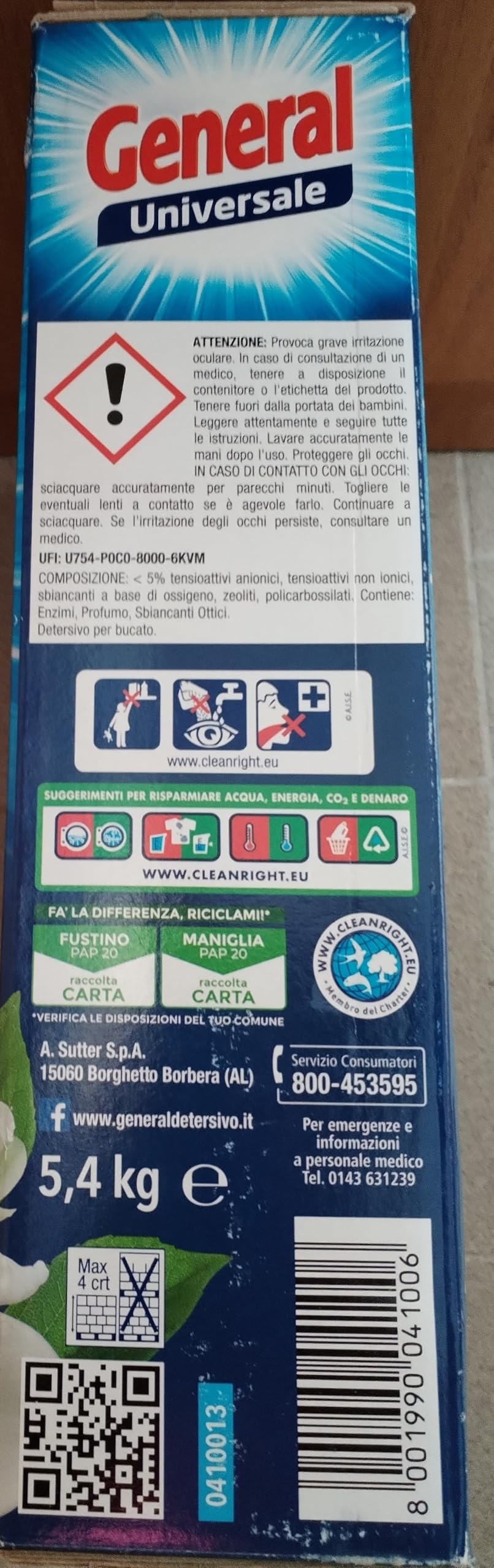 detersivo in lavatrice in polvere General universale 5 in 1-98 lavaggi
