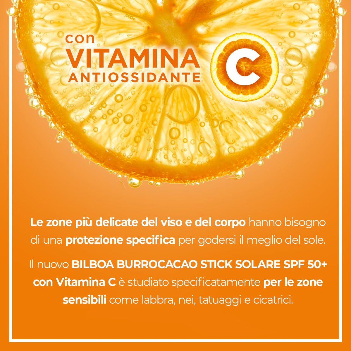 Bilboa Stick Solare SPF 50+ con Vitamina C, ideale per le zone sensibili come labbra, tatuaggi, nei e cicatrici. La formula a rapido assorbimento, non unge e non lascia tracce, 12 ml