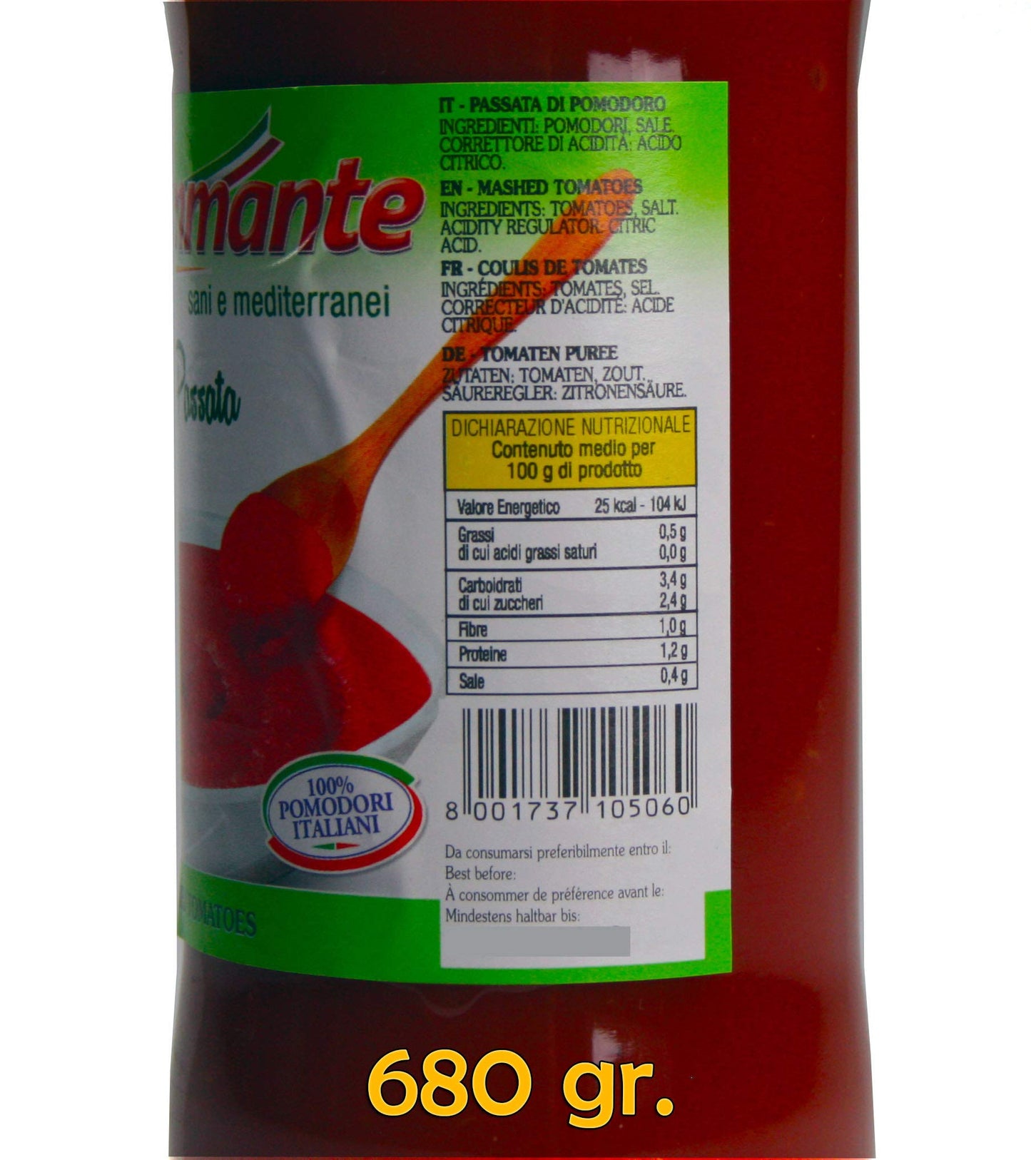 La Fiammante Passata di Pomodori 680 gr. - 12 Pezzi