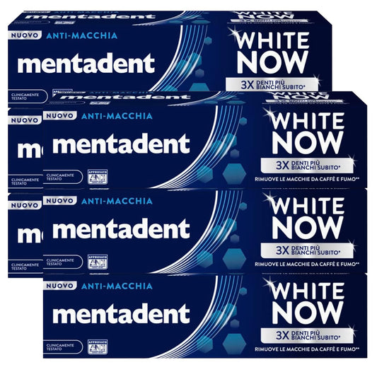 Mentadent White Now Dentifricio Antimacchia Sbiancante Azione Istantanea Contro Macchie Superficiali dei Denti Sbiancamento Temporaneo - 6 Flaconi da 75ml