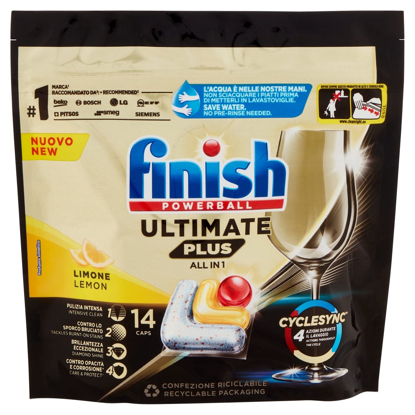 Finish Ultimate Plus All in One Lemon Pastiglie Lavastoviglie, 14 lavaggi, 170,8g