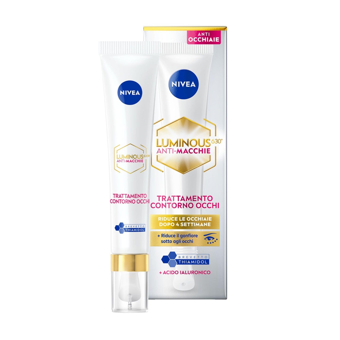 NIVEA Luminous630 Anti-Macchie Trattamento Crema Contorno Occhi 15 ml, Contorno occhiaie, macchie, rughe e borse sotto gli occhi, con Acido Ialuronico e Thiamidol brevettato