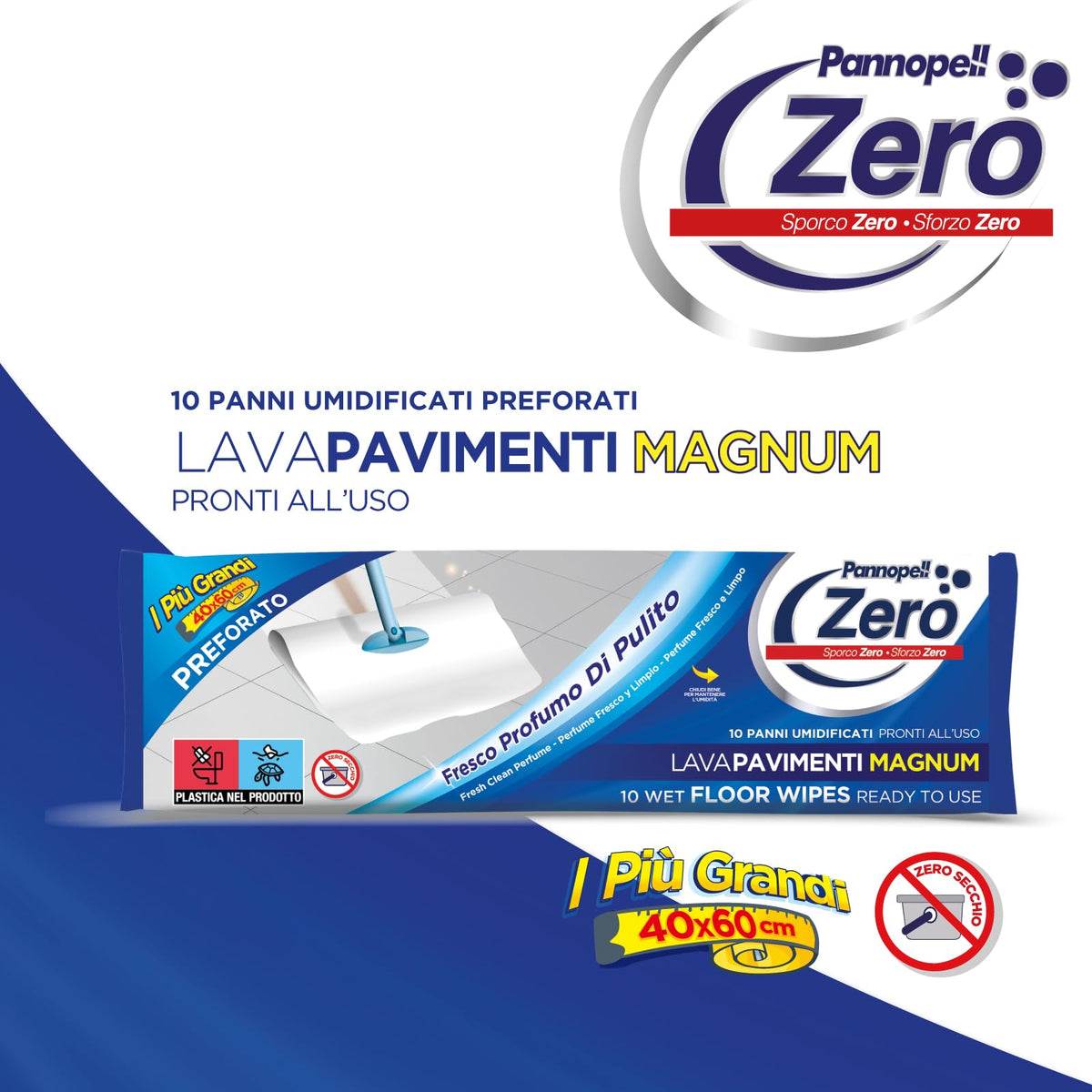 Panni Lavapavimenti Umidificati Magnum Pre-Forato (100 Panni) - Salviette Igienizzanti per Pulizie di Casa, 40x60 cm, Pronti all'Uso - 10 Confezioni da 10 Panni Umidificati