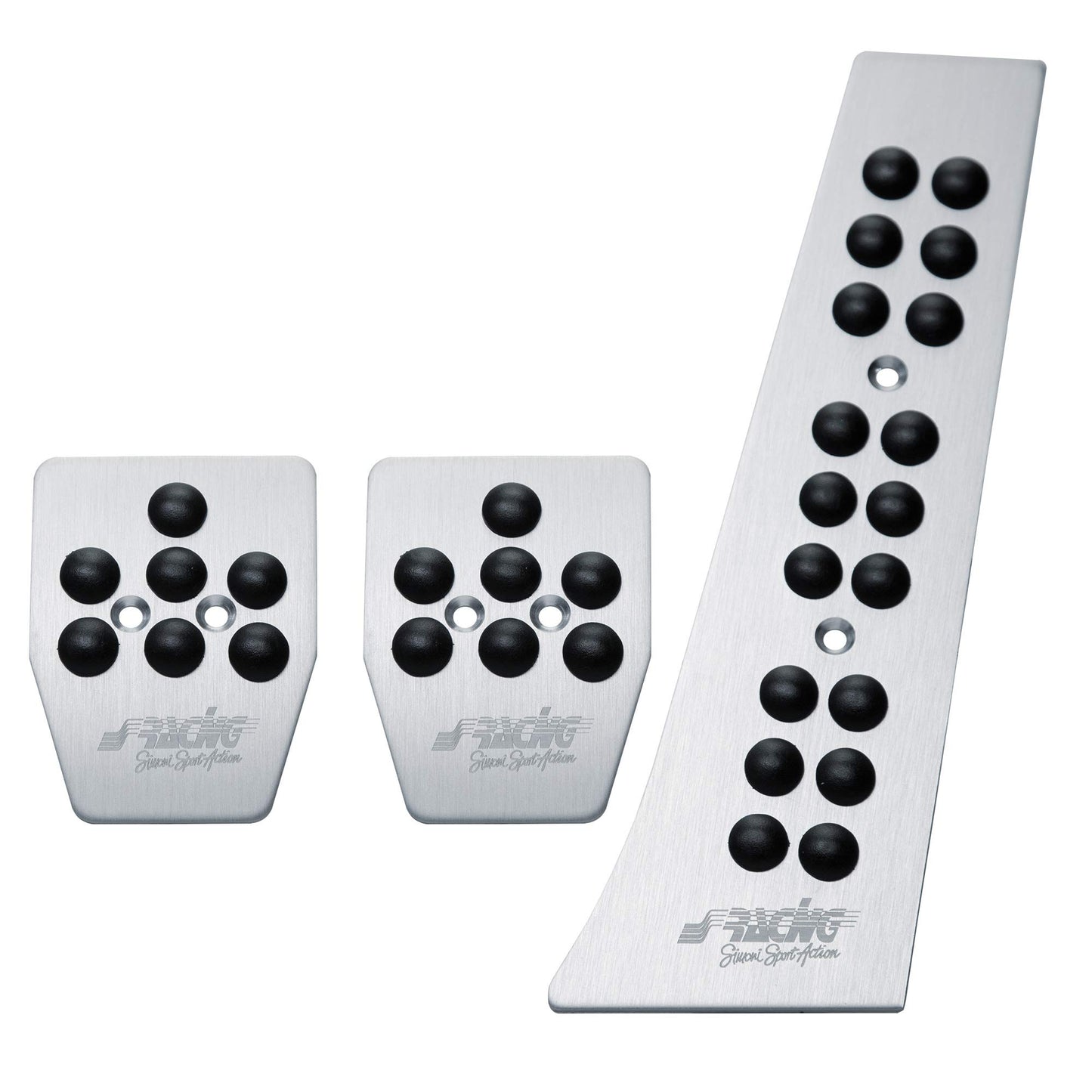 Simoni Racing 813/PW Pedali Special, Kit 3 copripedale specifico Audi, BMW, Mercedes, Porsche in alluminio satinato con gommini antiscivolo neri, per acceleratore, frizione e freno