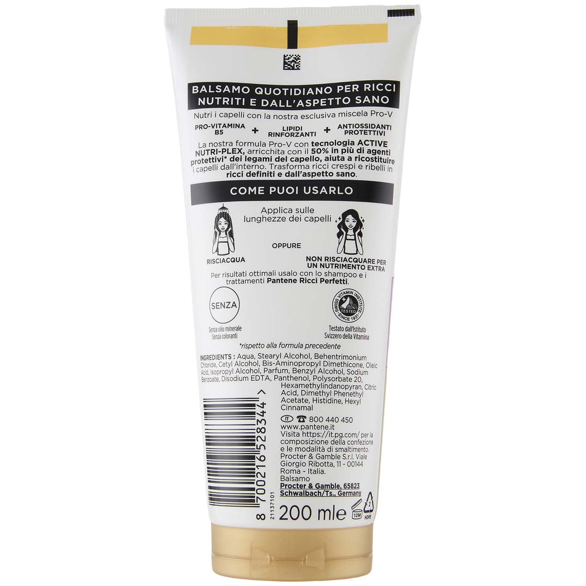 Pantene Pro-V Balsamo Ricci Perfetti per Ricci Crespi e Ribelli, Balsamo Uso Quotidiano, Con Pro-Vitamina B5 e Miscela di Nutrienti, Senza Olio Minerale e Coloranti, Maxi Formato 6 x 200 ml