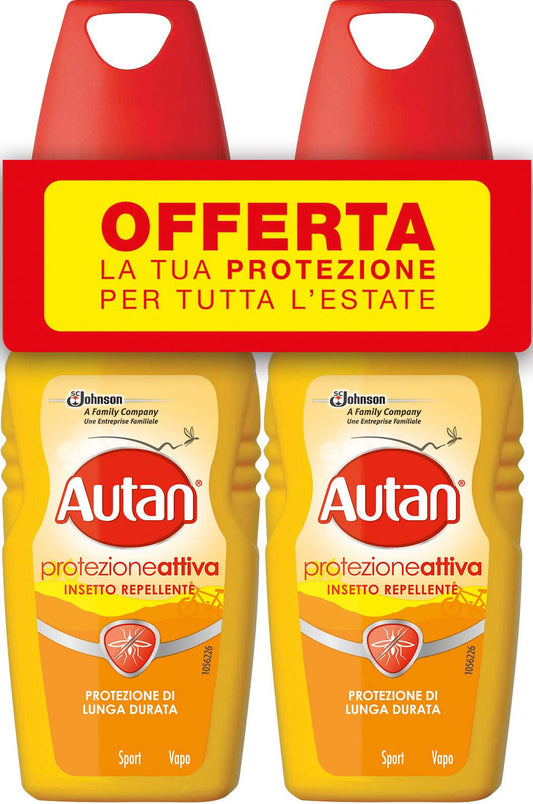 Autan Active Vapo Bipacco, Insetto Repellente e Antizanzare, Lunga Durata, 2 Confezioni da 100 ml