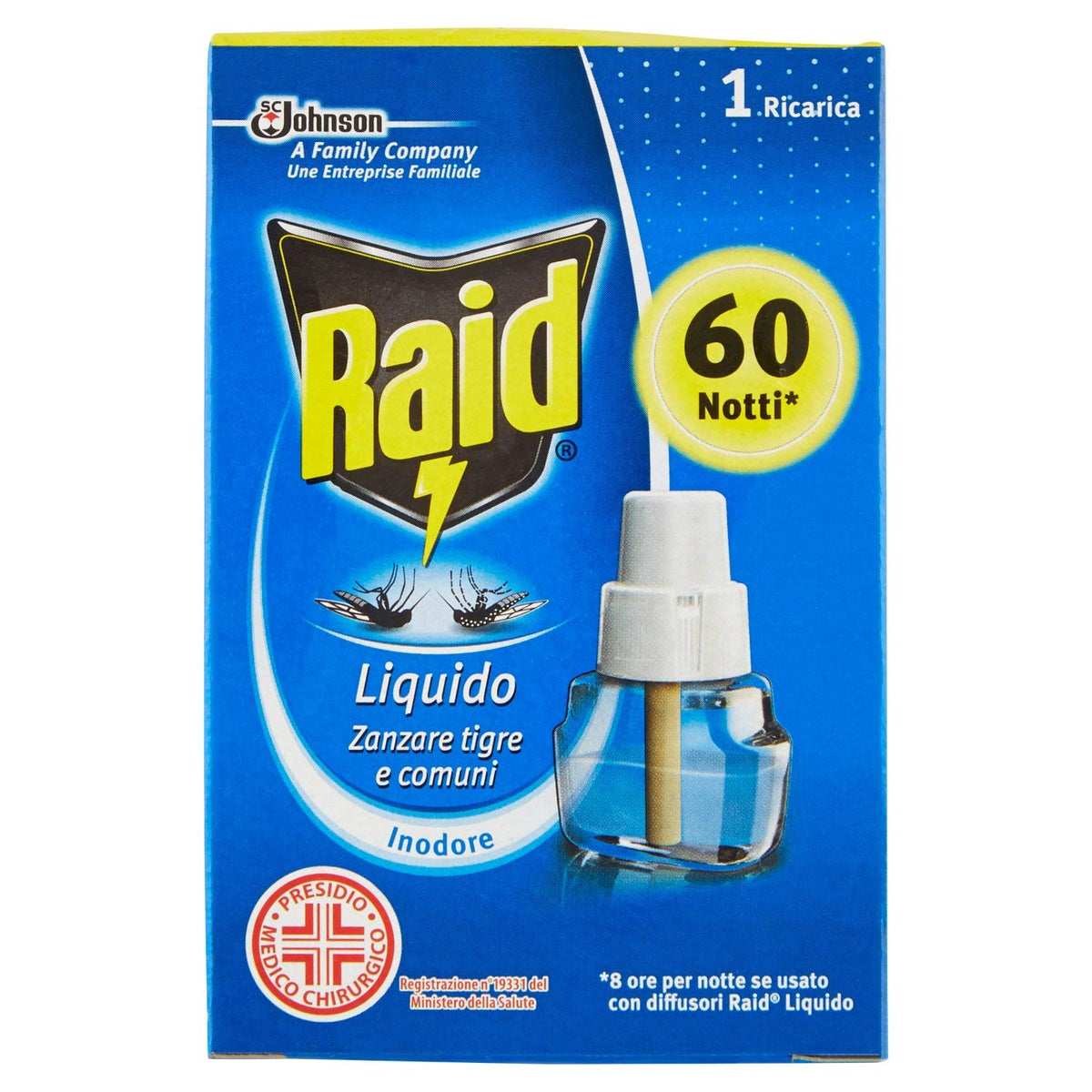 Raid Liquido Zanzare Tigre e Comuni Inodore 1 Ricarica, 36ml