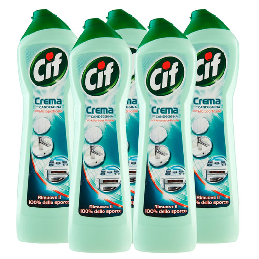 5x Cif Detergente in Crema con Candeggina e Microparticelle - 5 Flaconi da 500 ml