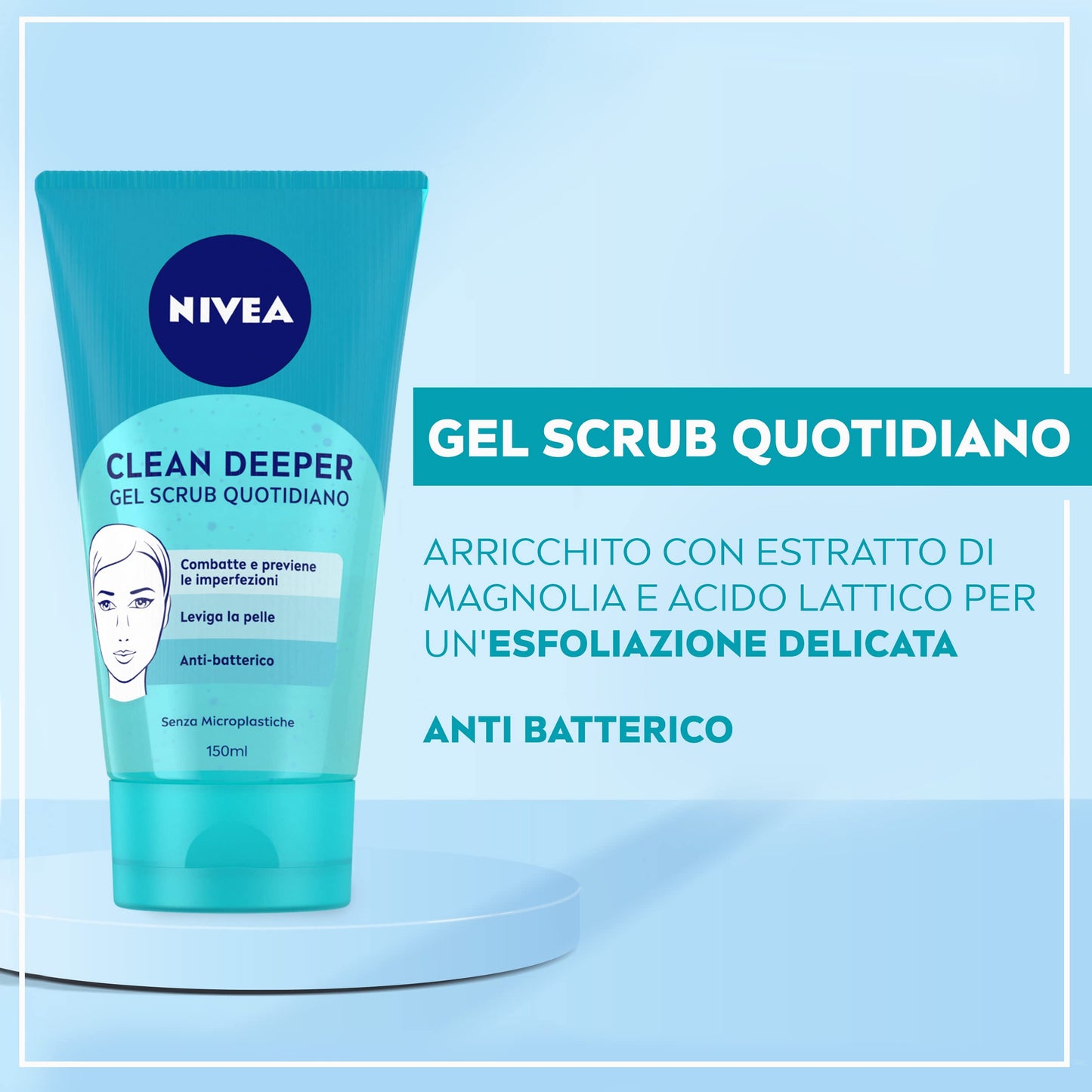NIVEA Clean Deeper Gel Scrub Quotidiano Esfoliante per Punti Neri Antibatterico con Estratto di Magnolia e Acido Lattico - 3 Flaconi da 150ml
