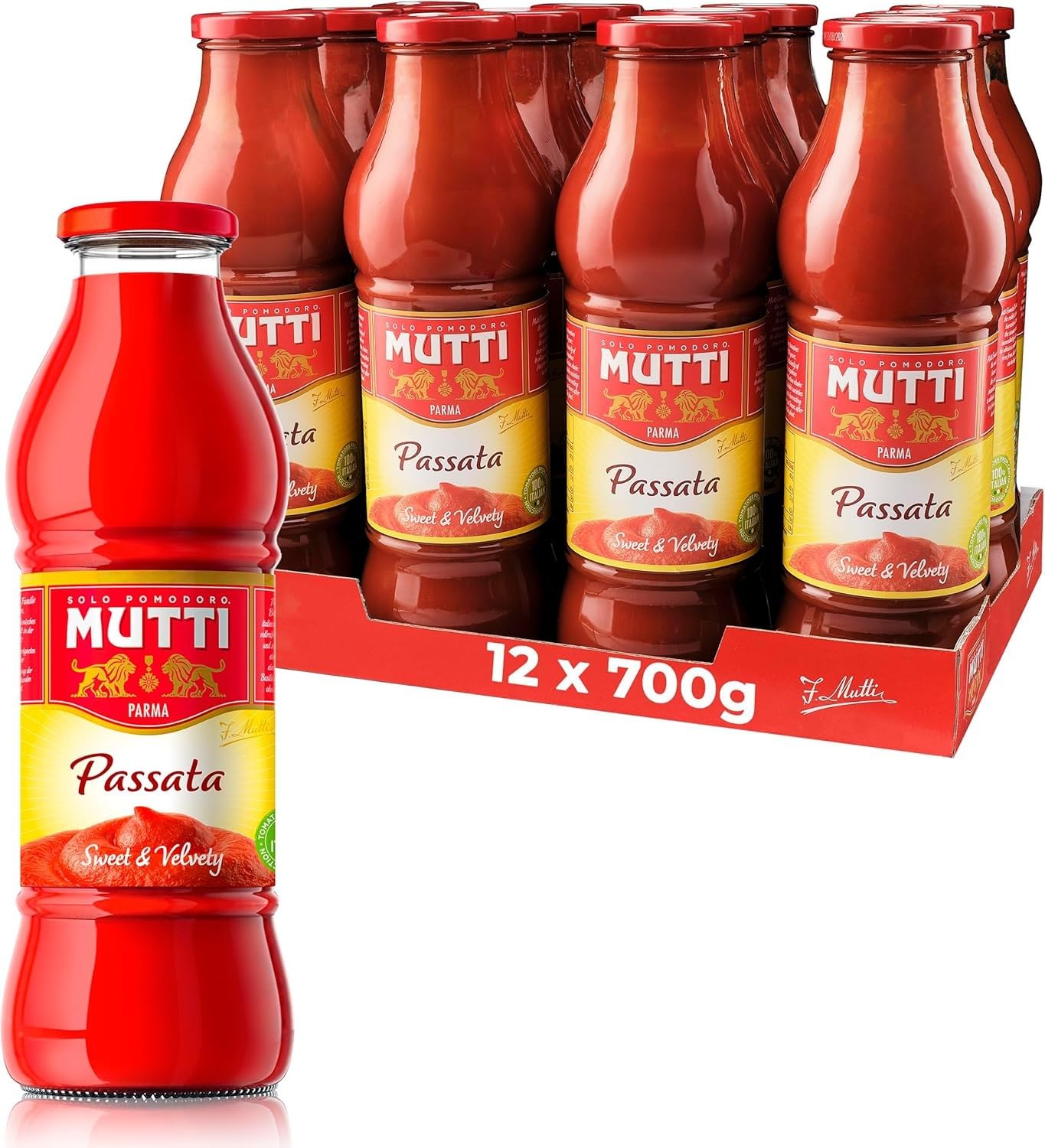 passata di pomodoro mutti confezione da 12 barattoli in vetro da 700 g + omaggio MUTTI Pomodori Pelati, 400g