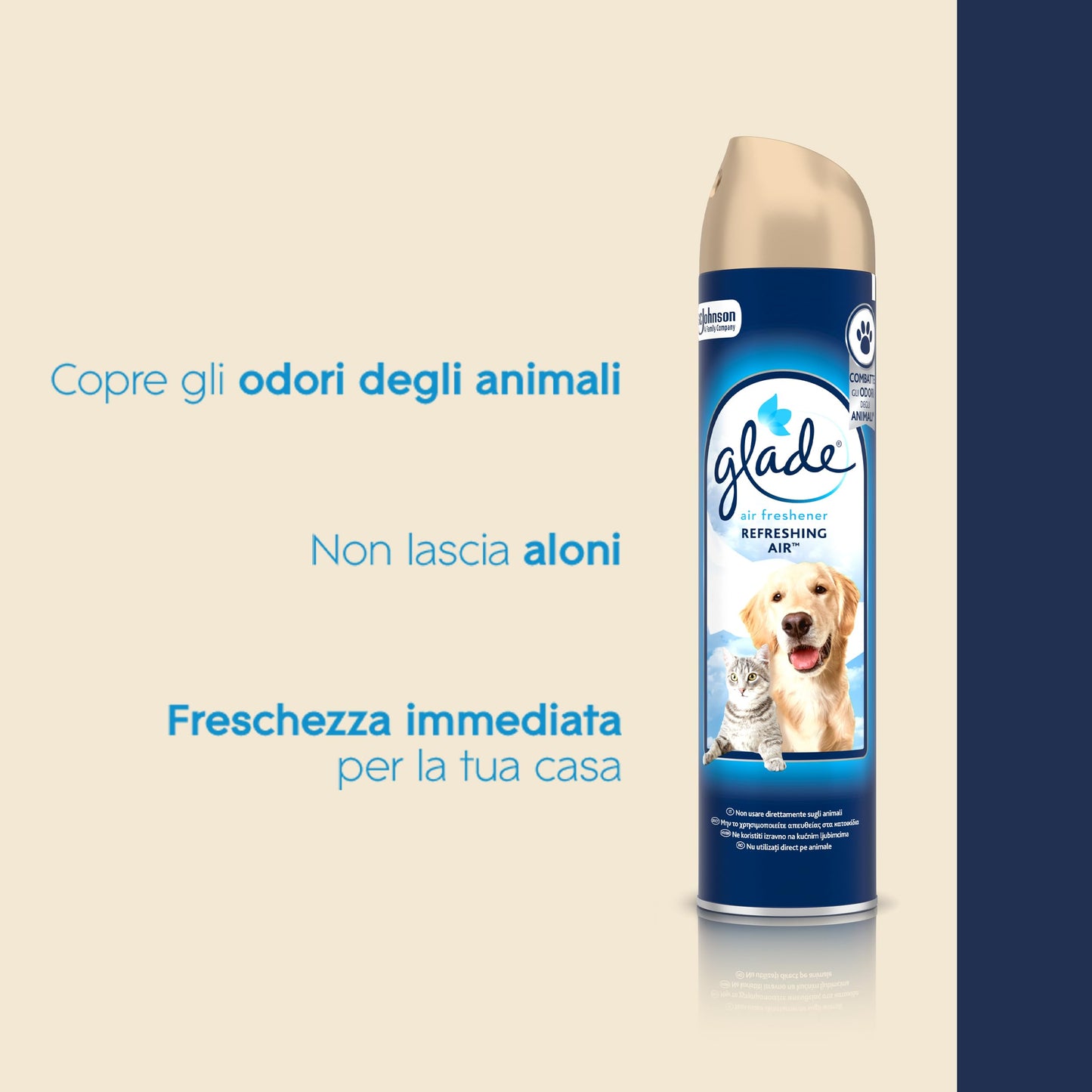 Glade Deodorante per Ambienti Spray, Fragranza Refreshing Air, Combatte gli odori degli animali domestici, 12 Spray da 300ml