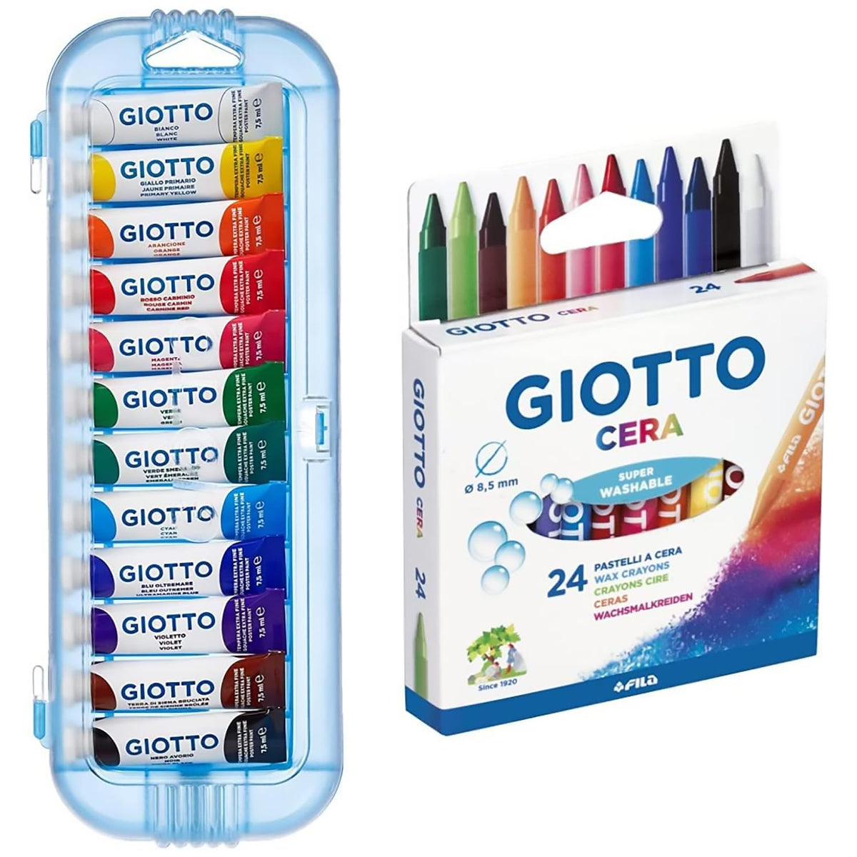 Giotto Tempera Extra Fine, Astuccio Da 12 Tempere In Tubetto, Multicolore, 7.5 Ml (Confezione Da 12)