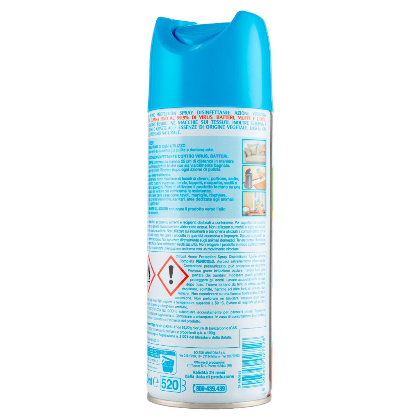 Citrosil Home Protection, Spray Igienizzante con Vere Essenze di Menta, Rimuove Germi e Batteri, Zero Macchie sui Tessuti, Elimina i Cattivi Odori, 300 ml x 4 Pezzi