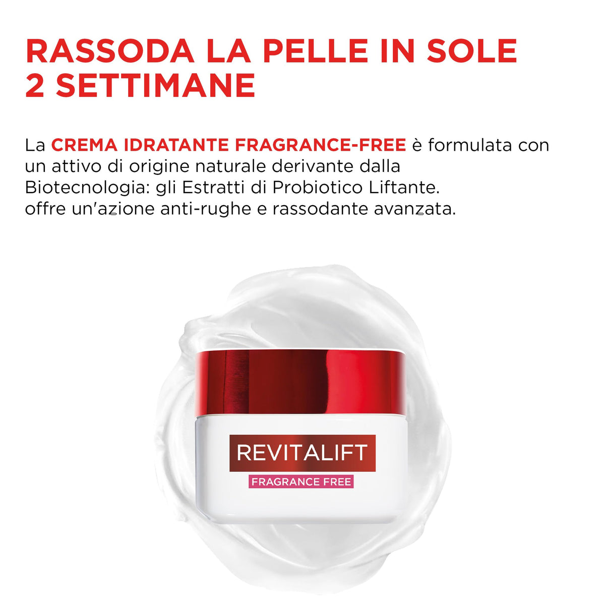 L'Oréal Paris Crema Viso Fragrance Free Revitalift, Per Pelli Sensibili, Azione Rassodante, Pelle Rimpolpata e Idratata, Arricchita Con Pro-Retinolo e Probiotico Liftante, 50 ml