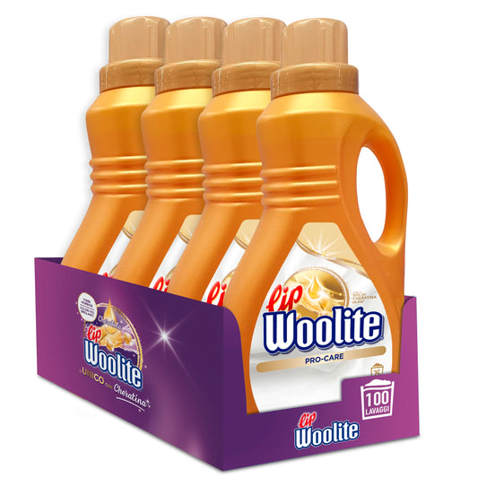 Lip Woolite Detersivo Lavatrice Pro-Care 25 Lavaggi, 4 confezioni da 1500 ml di Detersivo Lavatrice Liquido Pro-Care con Cheratina