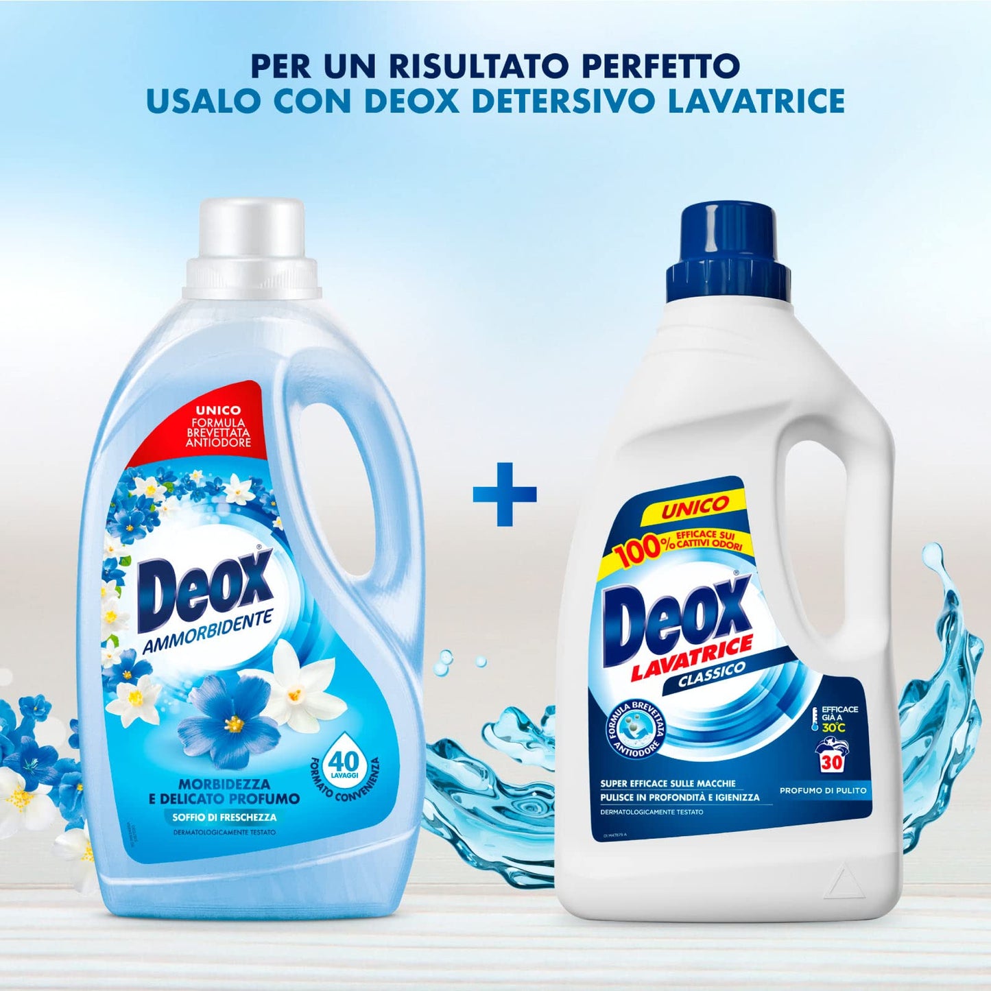 Deox - Ammorbidente Lavatrice, Capi Morbidi e Profumati, con Tecnologia Antiodore, Fragranza Soffio di Freschezza, 40 Lavaggi x 3 Confezioni