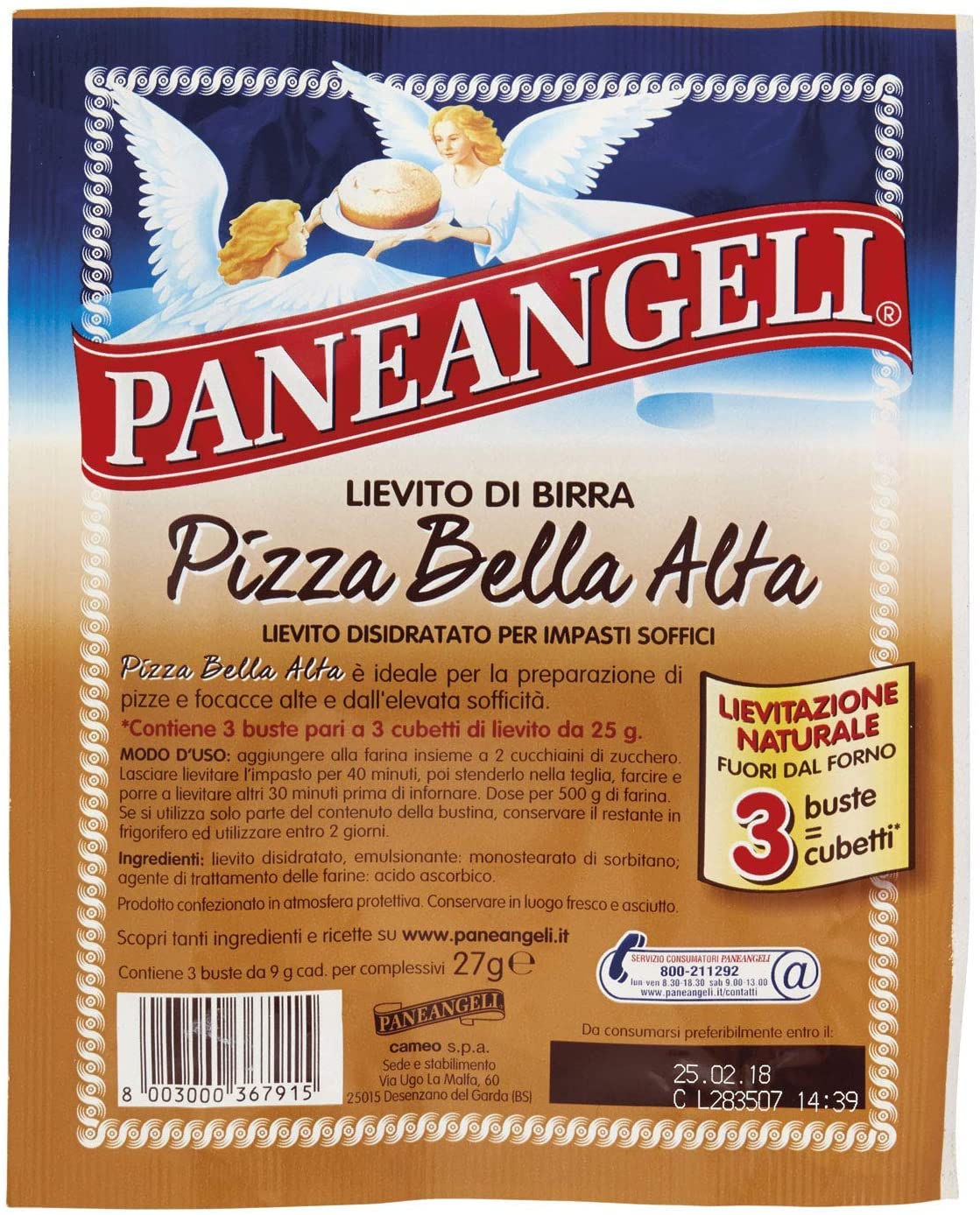 6x Paneangeli Lievito di Birra Pizza Bella Alta 27g(3x9g)