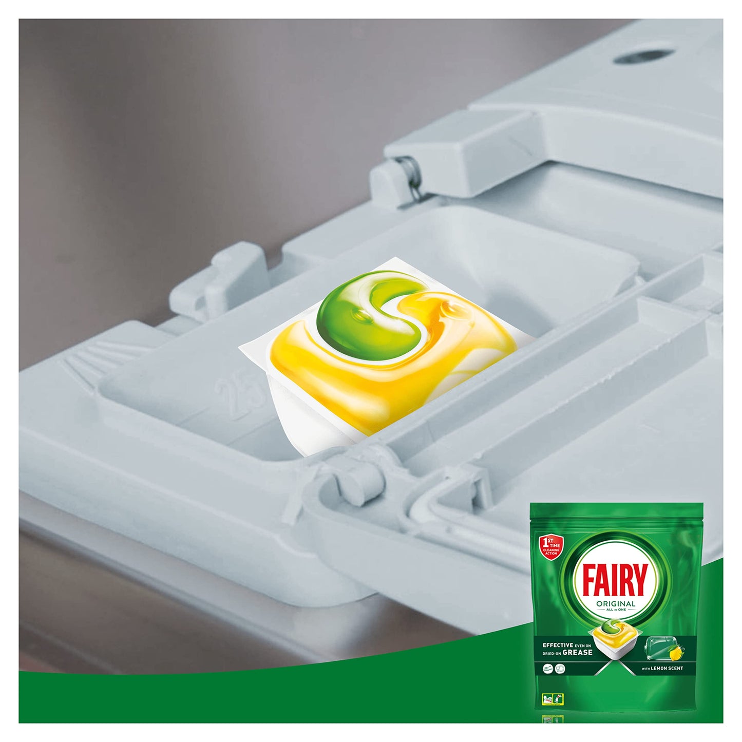 Fairy Original Tutto in Uno Limone, Pastiglie per Lavastoviglie, 55 Capsule, Efficaci Anche sul Grasso Incrostato