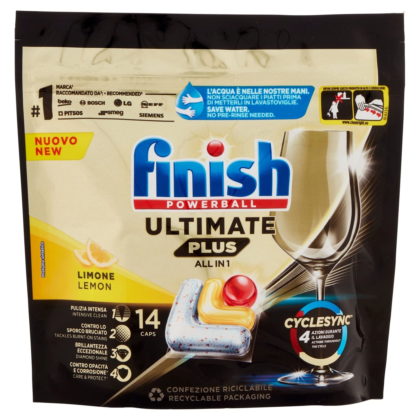 Finish Ultimate Plus All in One Lemon Pastiglie Lavastoviglie, 14 lavaggi, 170,8g