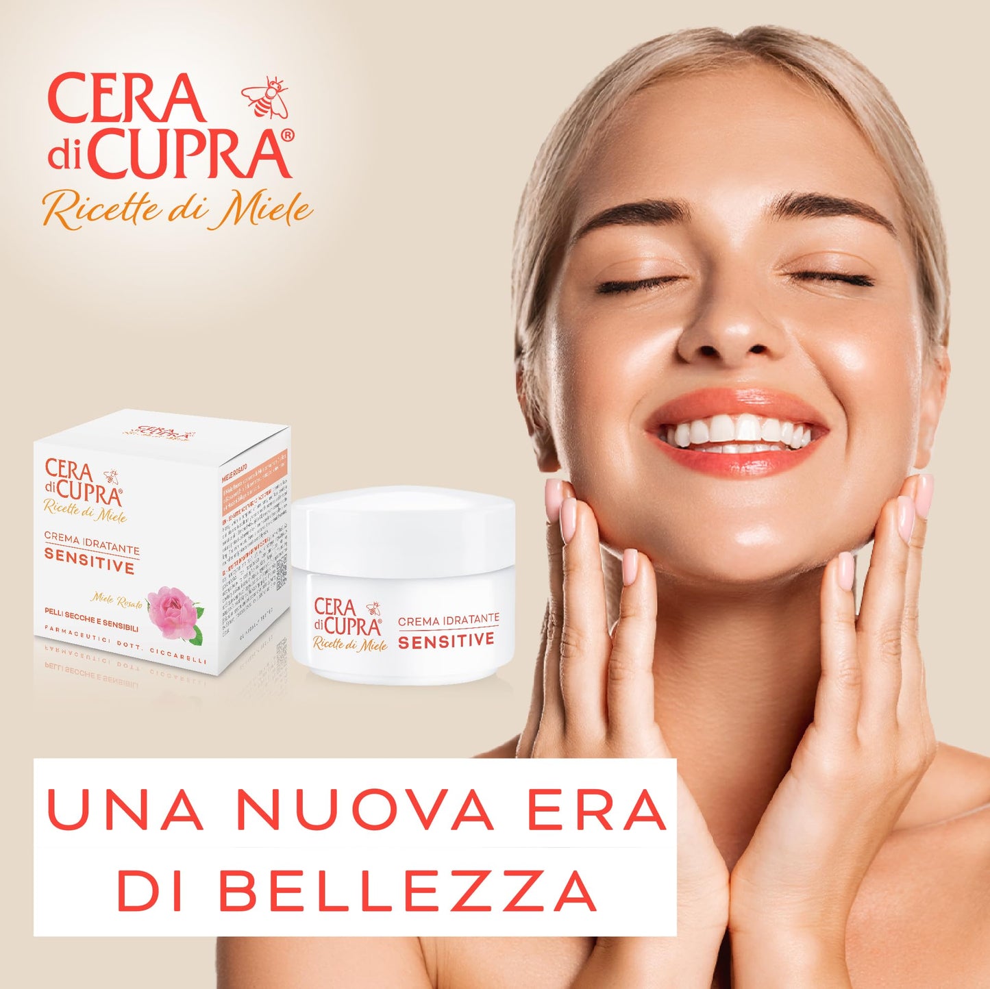 Cera di Cupra, Crema Idratante Sensitive, Ripristina l'Idratazione Ottimale, Azione Ultra-comfort, Nutre le Pelli Secche e Sensibili, Made in Italy, Dermatologicamente Testata, Vasetto da 50 ml