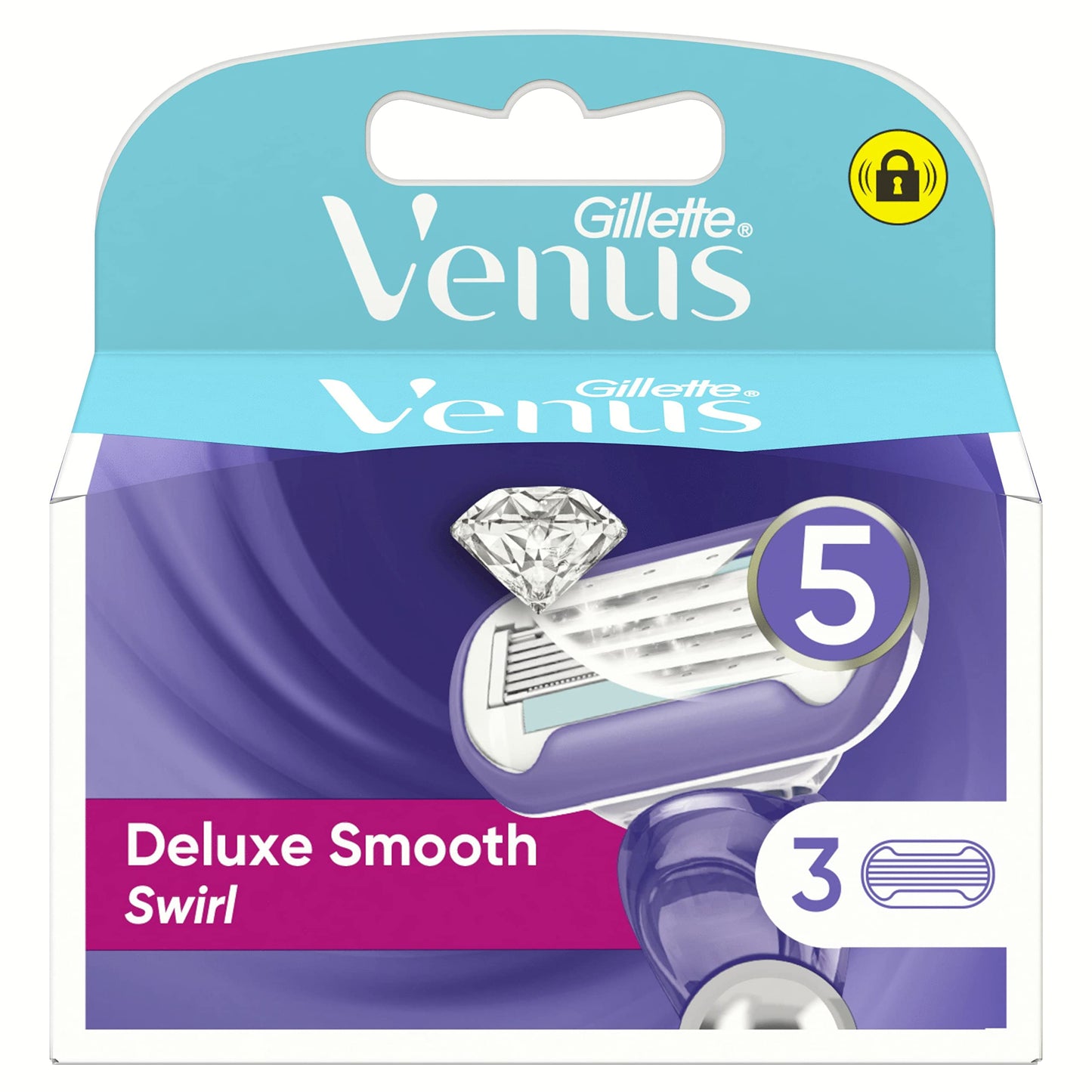 Gillette Venus Deluxe Smooth Swirl Lamette di Ricambio per Rasoio Donna, Confezione da 3 Ricambi con 5 Lame rivestite in DLC, Rasatura Fluida e Duratura