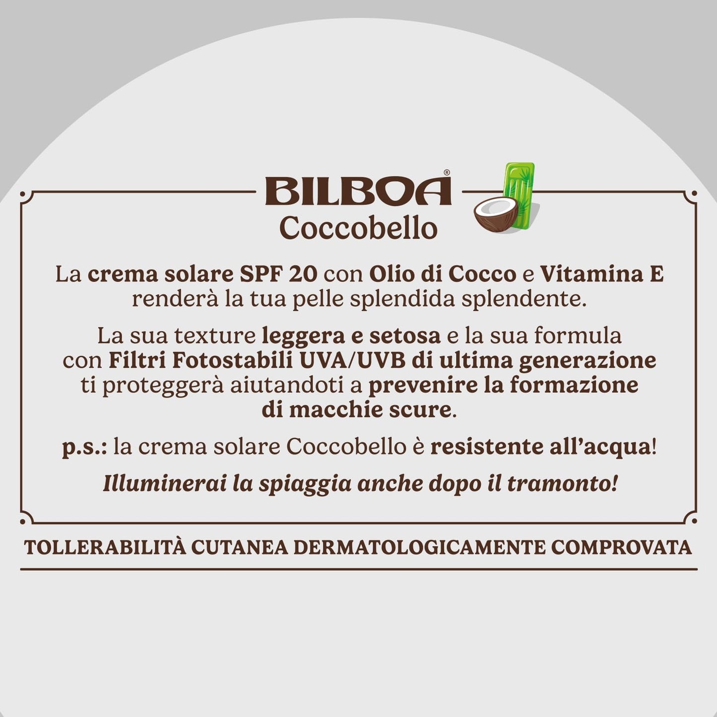Bilboa Coccobello Latte Solare SPF 20, con Olio di Cocco, Illuminati d’Immenso, Resistente all'Acqua, 200 ml