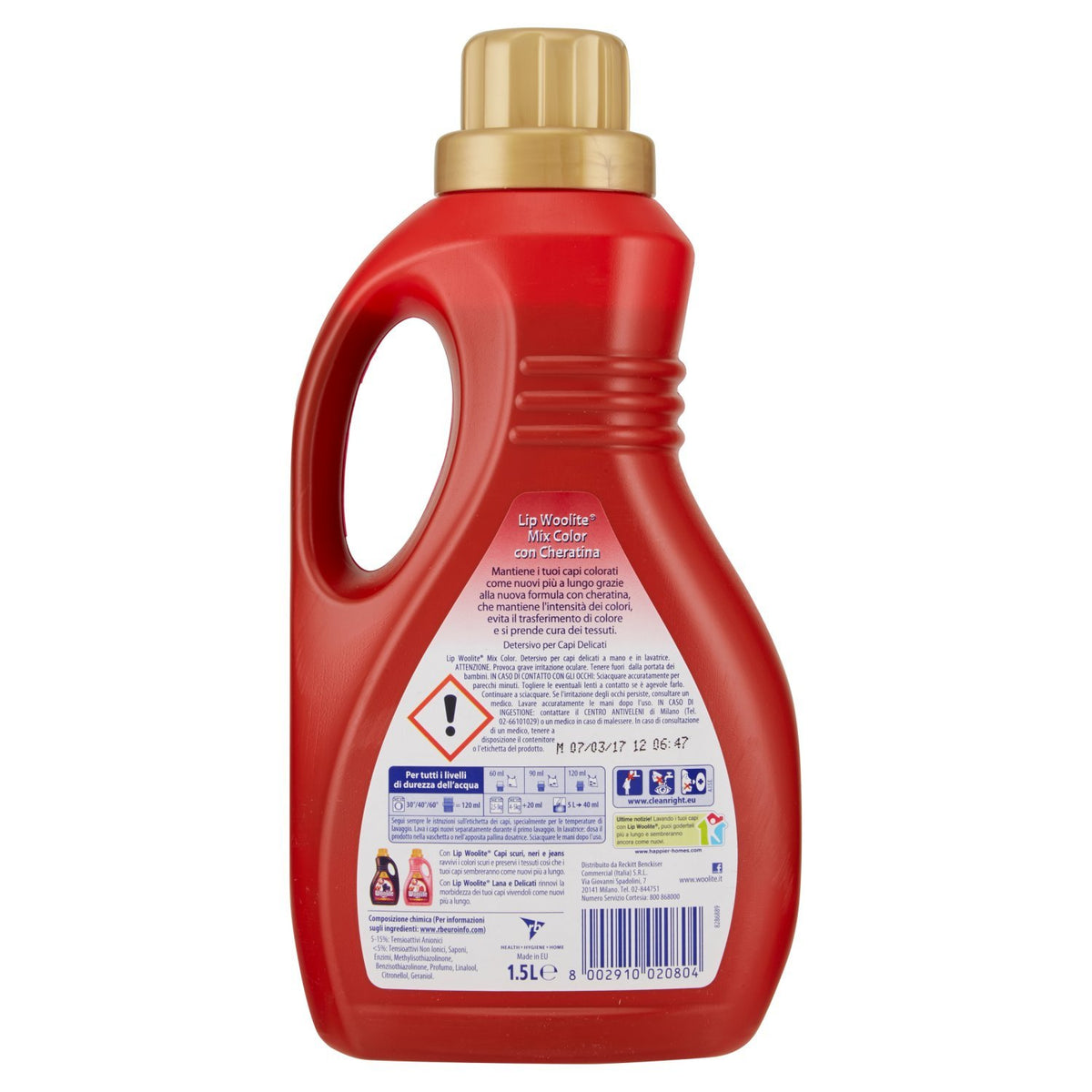 Lip Woolite Detersivo Lavatrice Liquido, Detersivo per Capi Delicati, Capi Colorati, Mix Color, 200 Lavaggi, 8 Confezioni da 25 Lavaggi - 1530 g