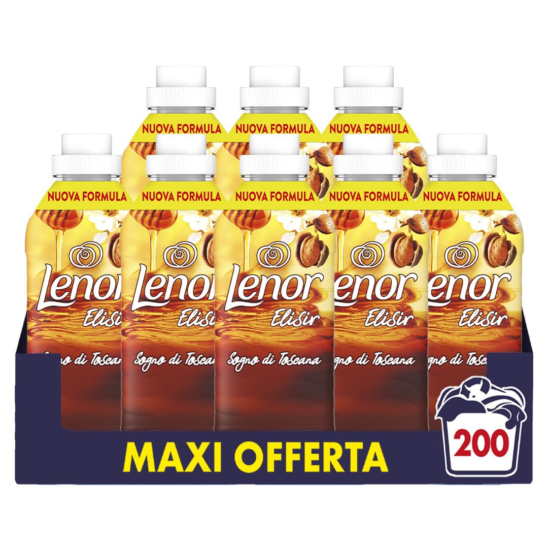 Lenor Elisir Ammorbidente Lavatrice Concentrato, 200 Lavaggi (8X25), Sogno Di Toscana, Freschezza Di Lunga Durata E Morbidezza Di Origine Vegetale, Lenzuola Profumate Fino A 1 Settimana