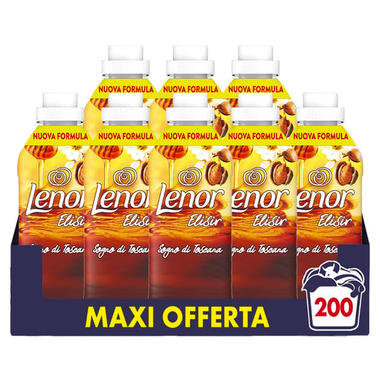 Lenor Elisir Ammorbidente Lavatrice Concentrato, 200 Lavaggi (8X25), Sogno Di Toscana, Freschezza Di Lunga Durata E Morbidezza Di Origine Vegetale, Lenzuola Profumate Fino A 1 Settimana