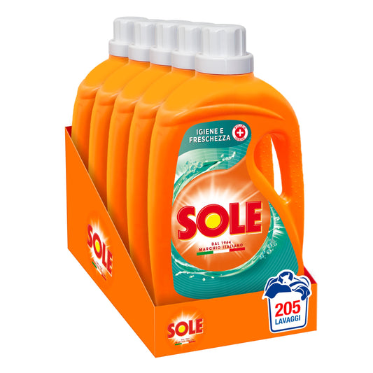Sole Detersivo Lavatrice Igiene e Freschezza 205 Lavaggi, (5x41), Formula igienizzante, Detersivo Lavatrice Liquido Igiene e Freschezza, contro batteri e cattivo odore