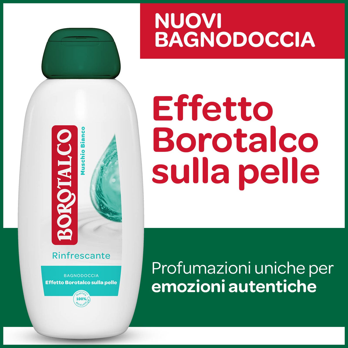 Borotalco Bagnodoccia Rinfrescante Muschio Bianco, Bagnoschiuma Corpo, Formula Rinfrescante, Freschezza Avvolgente, Effetto Borotalco sulla Pelle, Dermatologicamente Testato, Flacone da 600 ml