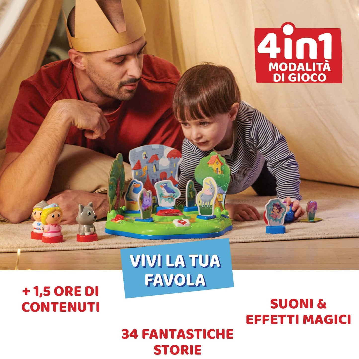 Chicco Fabulous il Creastorie, Cantastorie per Bambini 2 Anni, 6 Anni, in 4 Lingue, 10 Personaggi, 4 Modalità, 90 Min di Contenuti, Ispirato al Metodo Montessori, Ascolta e Crea Storie