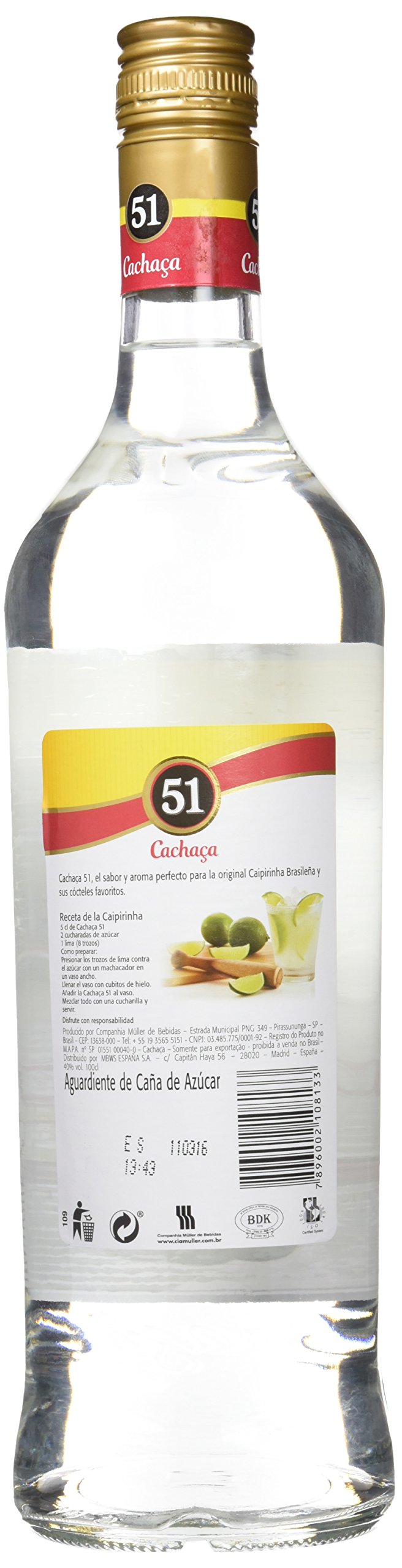 Cachaca 51 Brazil Sugar Cane Spirit 40% - 1000ml