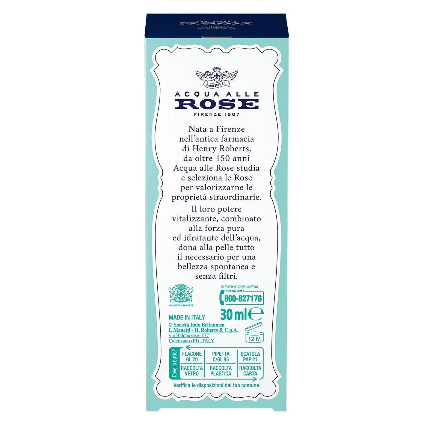 Acqua alle Rose, Siero Viso in Crema Fluida Purificante, Concentrato Attivo di Acido Glicolico (2%) e Attivi Astringenti di Rosa Multiflora, Pelli Impure e Miste, Purifica, Esfolia e Reidrata - 30 ml