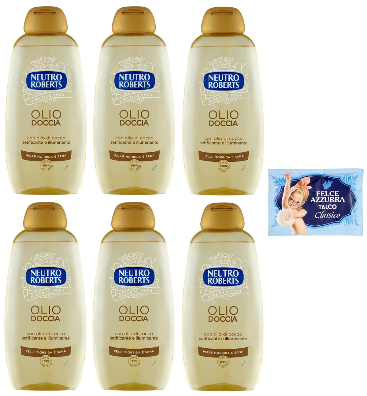 Neutro Roberts Olio Doccia con Olio di Cocco, Olio Doccia con Olio di Cocco, Setoso e Luminoso, 250 ml + 1 confezione da 100 g