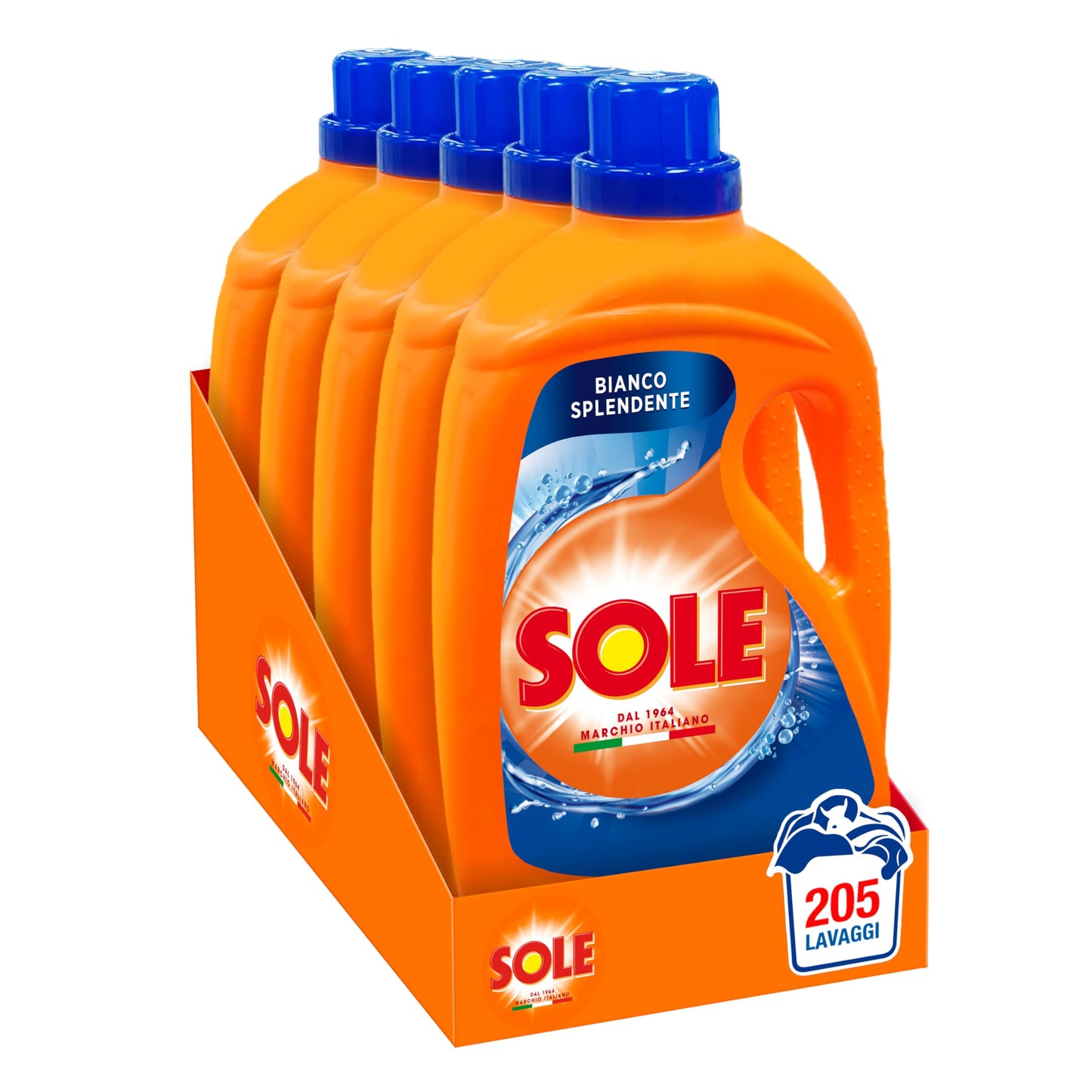 Sole Detersivo Lavatrice Bianco splendente 205 Lavaggi, (5x41), Formula igienizzante, Detersivo Lavatrice Liquido Bianco Splendente, rimuove le macchie a basse temperature