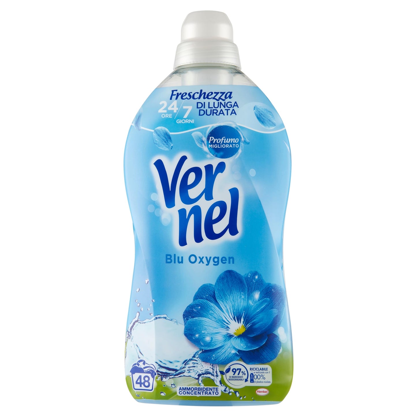 Vernel Blu Oxygen Ammorbidente Lavatrice Concentrato Profumato, Intensa Freschezza e Morbidezza, confezione da 1,2 litri