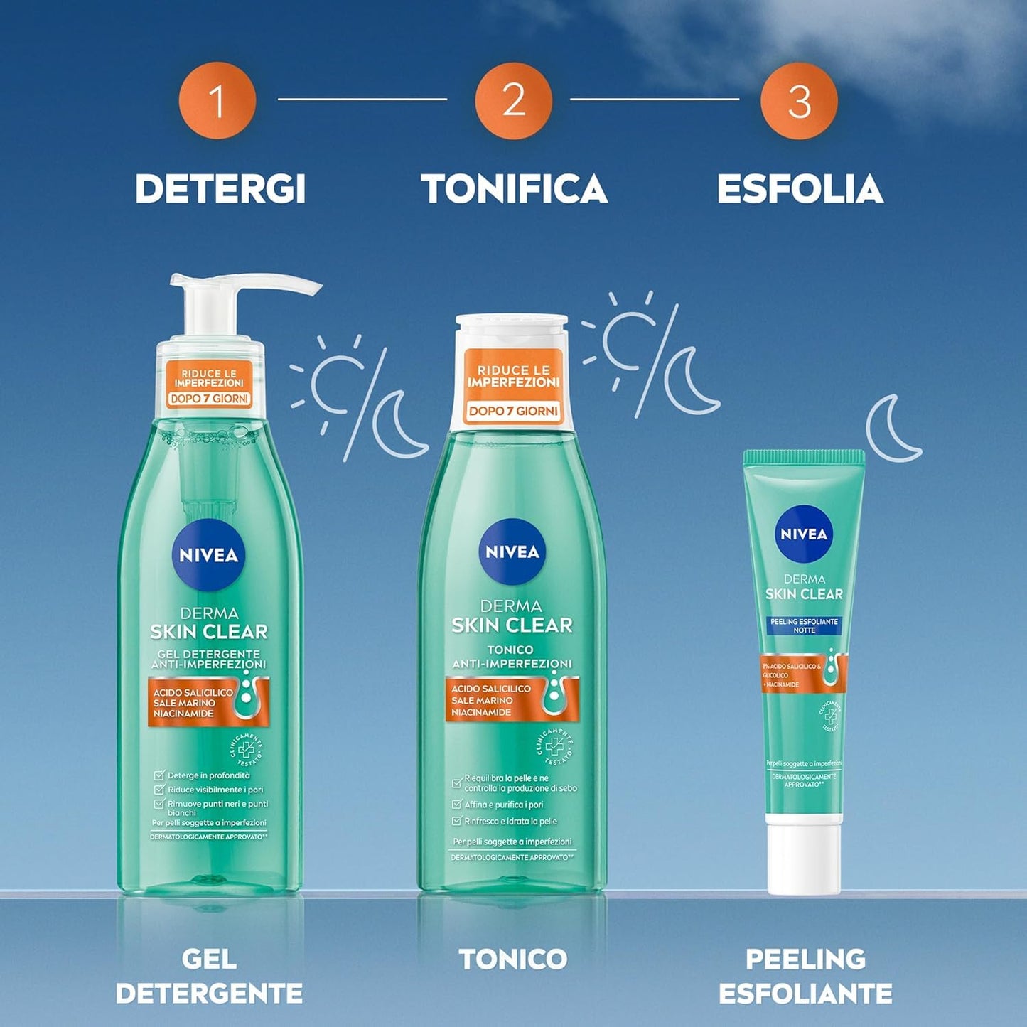 NIVEA Derma Skin Clear Gel Detergente Viso Anti-Imperfezioni 150 ml, Detergente viso pelle grassa e mista con Acido Salicilico, Sale Marino e Niacinamide, Detergente schiumogeno viso purificante