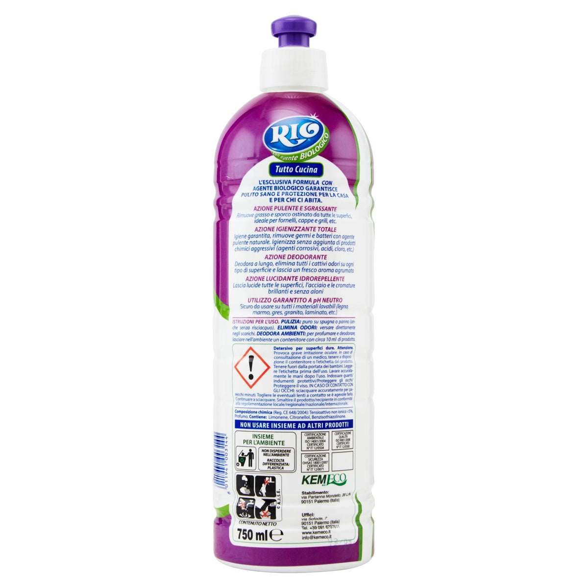 Rio Tutto Cucina Igienizzante, Sgrassante, Lucidante, Deodorante, Profumo Verdello - 750 ml