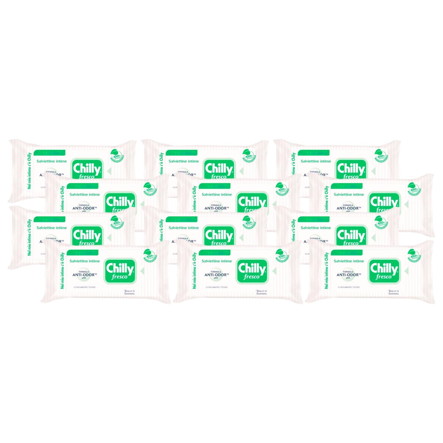 12 x Salviettine igiene intima Chilly Pocket Salviette con gel Formula Fresca