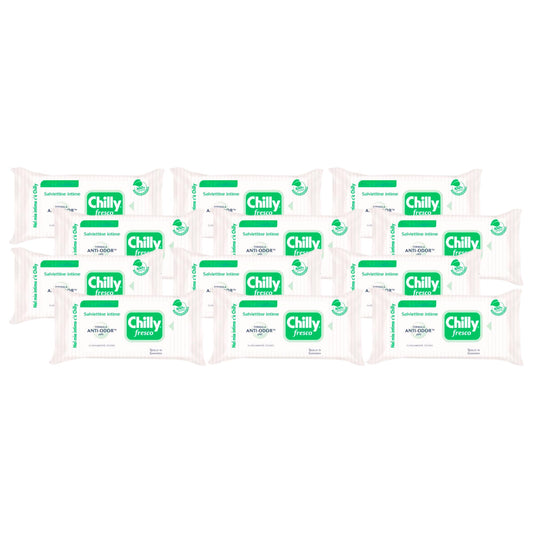12 x Salviettine igiene intima Chilly Pocket Salviette con gel Formula Fresca