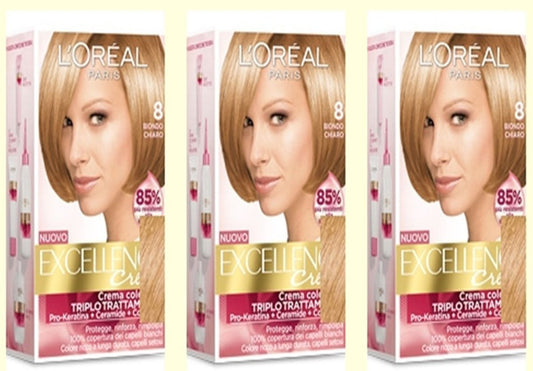 3 X L'OREAL EXCELLENCE CREME 8 BIONDO CHIARO Tintura per capelli colorazione