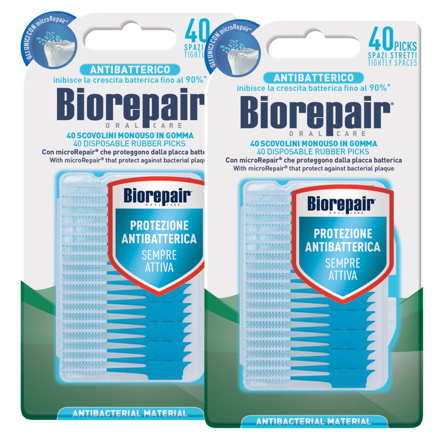 2x Biorepair Scovolini Interdentali Monouso in Gomma per Spazi Stretti con Antibatterico - 80 Scovolini