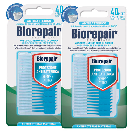 2x Biorepair Scovolini Interdentali Monouso in Gomma per Spazi Stretti con Antibatterico - 80 Scovolini