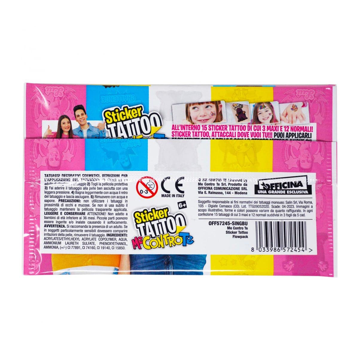 Me Contro Te 15 Sticker Tattoo di cui 3 Maxi - 1 BUSTINA Tatuaggi Temporanei per Bambino e Bambina Originali Lui E Sofi